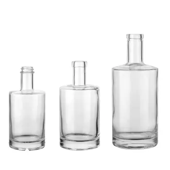 Custom 200Ml 375Ml 500Ml 750Ml 1000Ml Transparent Round Empty Flint Glass Liquor Wine Whisky Vodka Tequila Bottle With Cork Lid