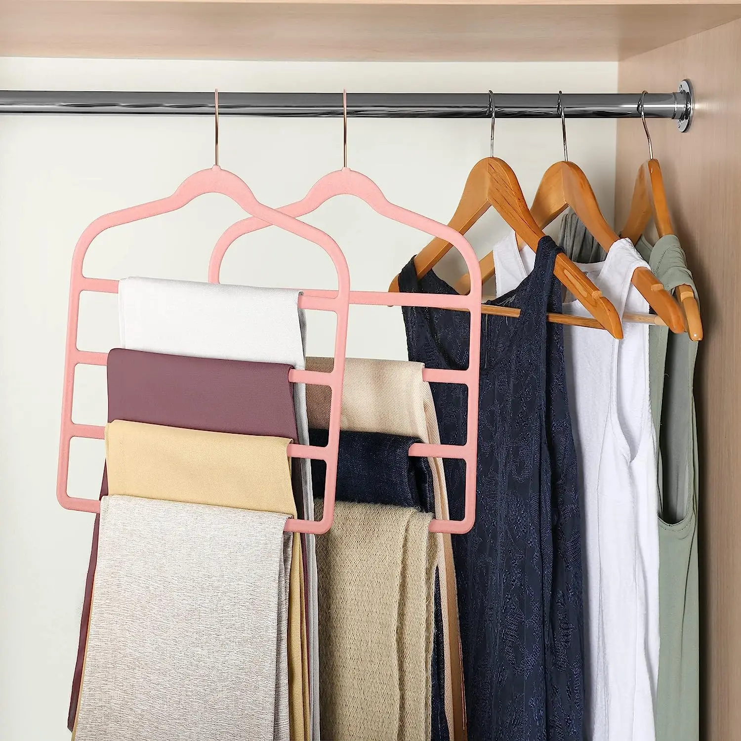 Perchas De Terciopelo Para Pantalones - 4 Capas, Antideslizantes, Ahorran Espacio (Pack De 5)