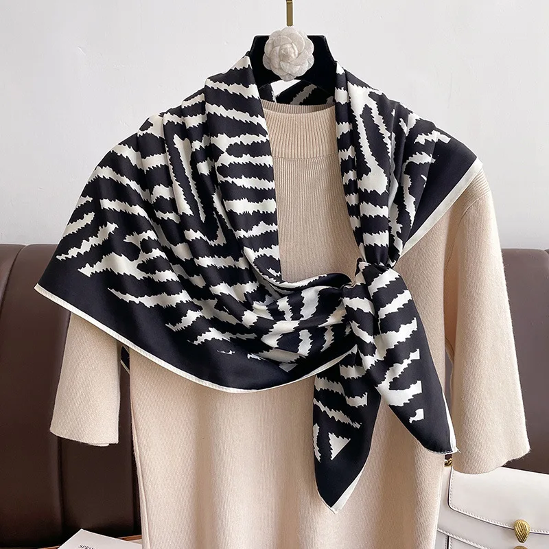 Spring Summer High Quality 90x90cm Animal Zebra Pattern Printed Women Silk Hair Scarf Ladies Silk Square Head Scarf Hijabs
