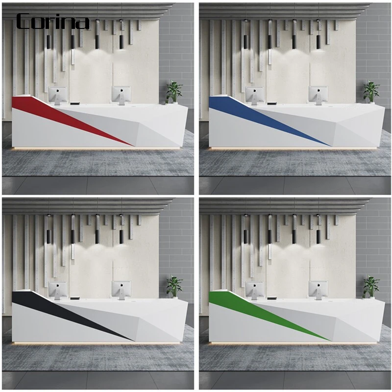 Modern Customized Reception Desk Design Melamine Table Acrylic Lacquer Counter Reception LED