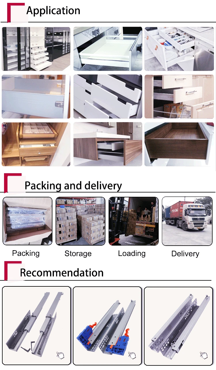 Full Extention Soft Close Slides Concealed Damper Guide Runner for Pulling Basket Computer Keyboard Drawer Slide