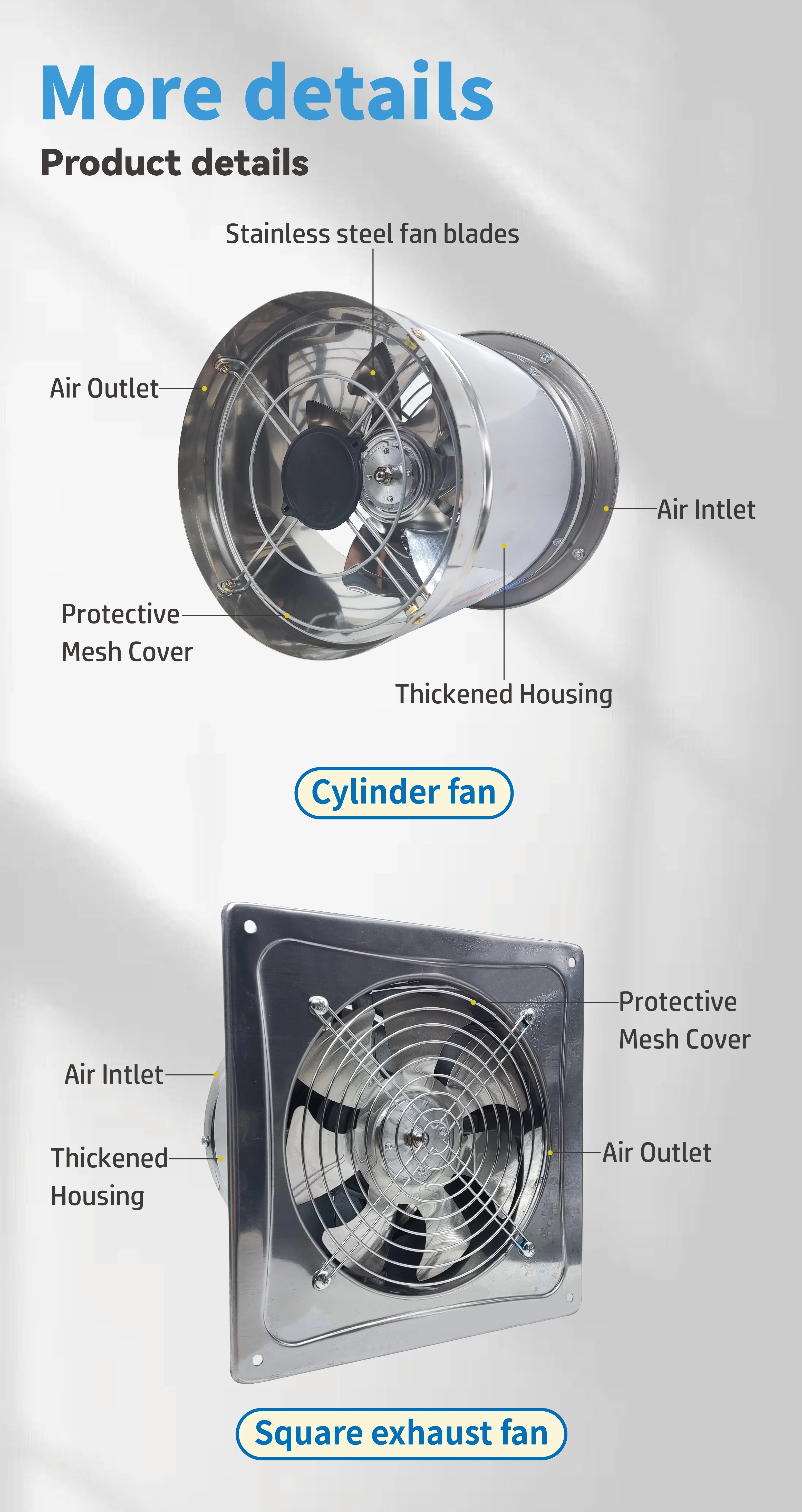 Intake Ventilation Exhaust Fan, Stainless, Steel - detail 12