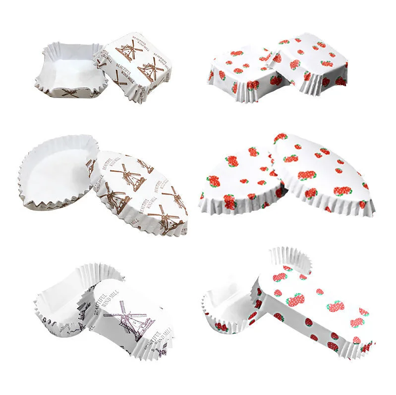 Wholesale Cupcake Liners Custom Printing PE Cheap Greaseproof Square Rectangular Fluted Paper Baking Muffin Cupcake Liners
