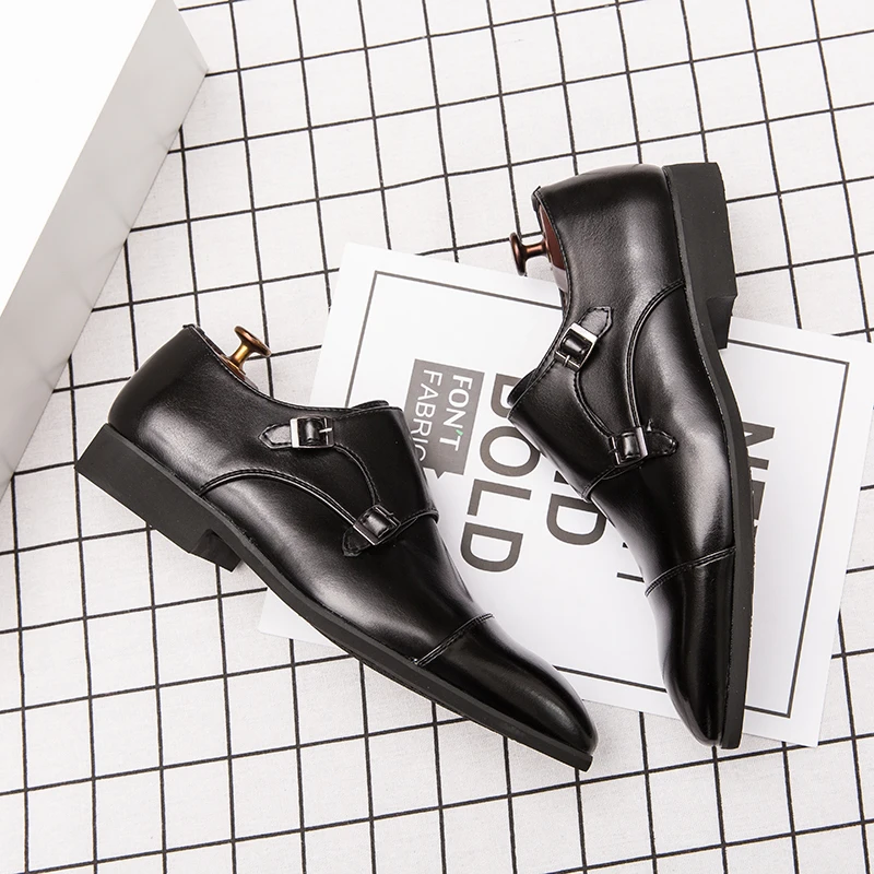 Point Toe Plus Size Casual Oxford Slip on Wedding Formal Men Monk Strap Dress Shoes