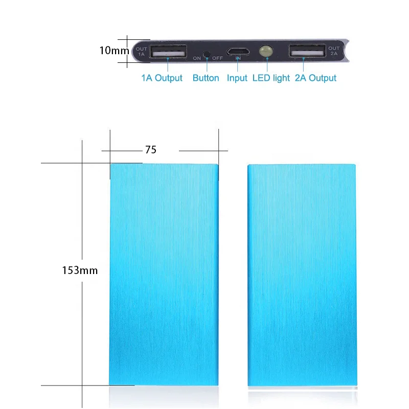 Ultra Thin PowerBank 10000mAh Portable Universal LED Mobile Phone Charger External Battery Bank