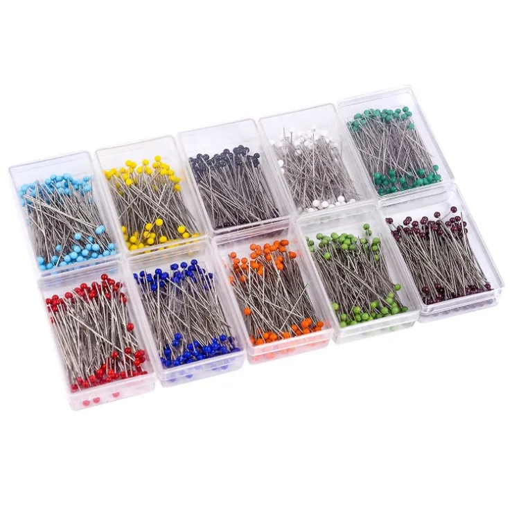 Multi-Color FCOZM 250 Pieces Glass Needle Pins Sewing Pins 38mm Glass Ball Head Pins for Dressmaking Jewelry Components Flower Decoration with Transparent Cases 