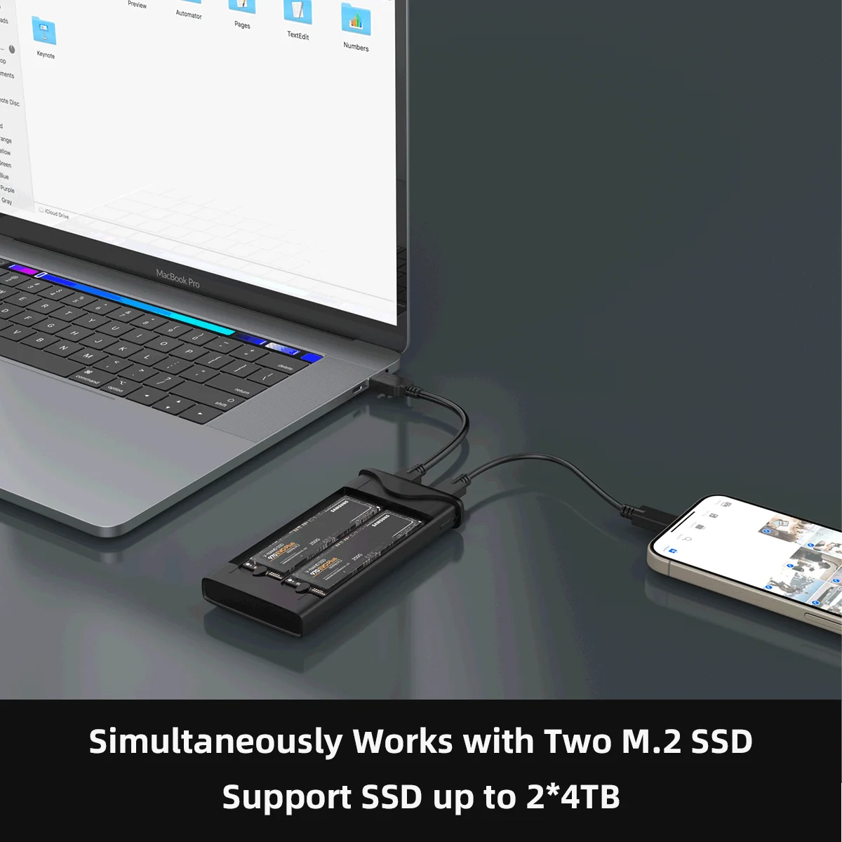 Dual Bay SSD Case for M.2 NVME PCIe NGFF SATA Dual Protocol Type C 10Gbps M2 SSD External Solid State Enclosure Hard Disk Box