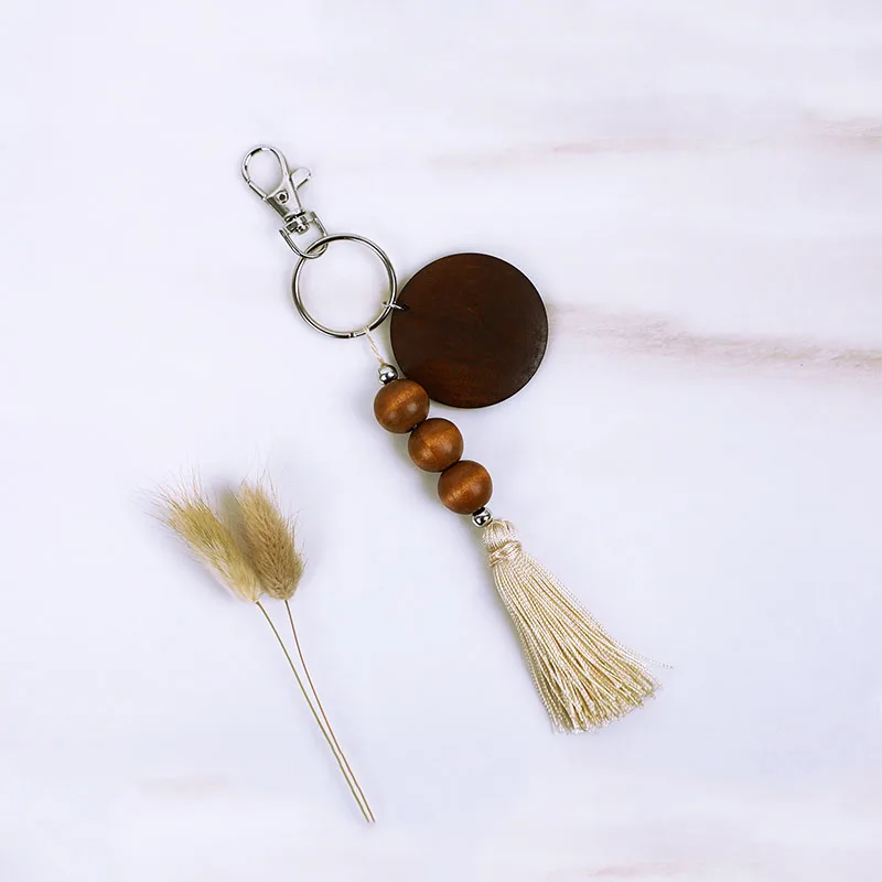 Hot Sale Key Chain Pendant Wholesale Monogrammed Tassel Wooden Keychain