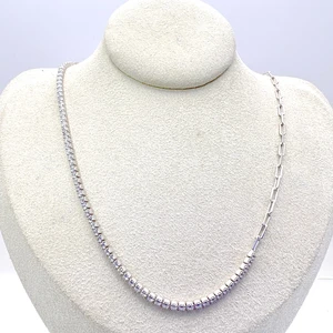 925 Sterling Silver Diamond Zircon Gem Choker Necklace Adjustable Tennis Necklace with Gold Plating Rose Gold Material Wedding