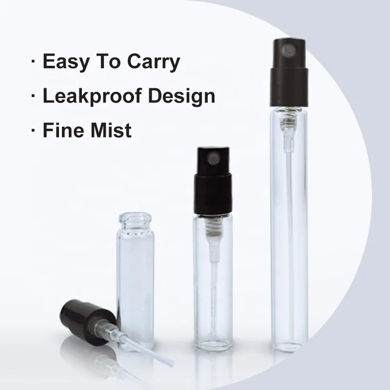 Custom Slim Attar Display 2ml 3ml 5ml 10ml Parfum Sample Atomizer Glass Perfume Bottle With Crimp Pump
