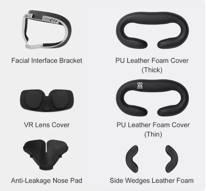 AMVR Resilient VR Facial Vent Soft Interface Bracket & Anti-Leakage Light Face Cover Replacement Pad for Oculus Quest 2 7-in-1