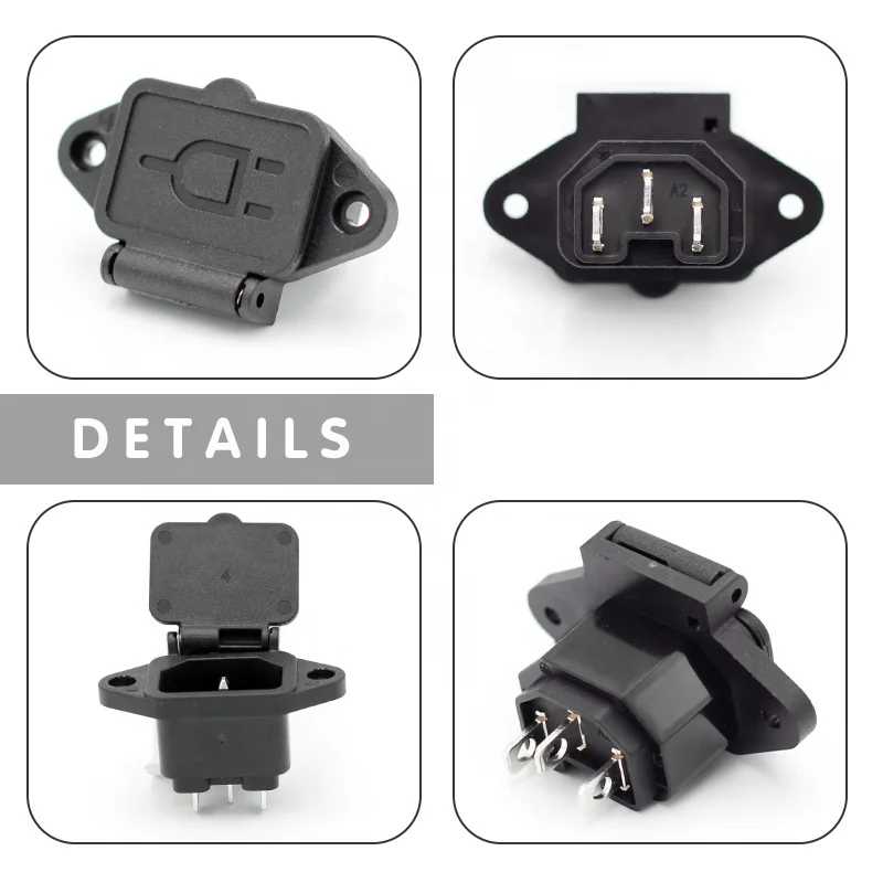 Waterproof IEC320 C14 Male Power Socket PDU UPS Connector Electric Bike Charging Socket