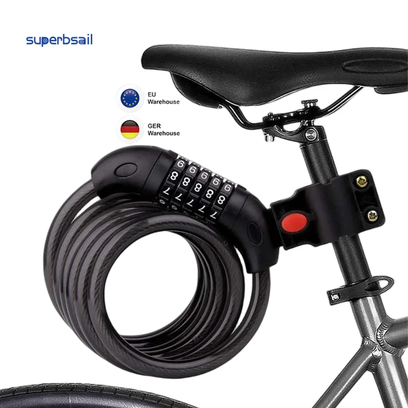 Ridefixing Bike Lock 5 digit Code Combination Bicycle Security Lock 1000 mm x 12 mm Steel Cable Bike Cycling Bicycle Lock