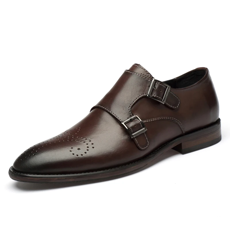 Monk Strap Shoes Men,Beige Brogue 