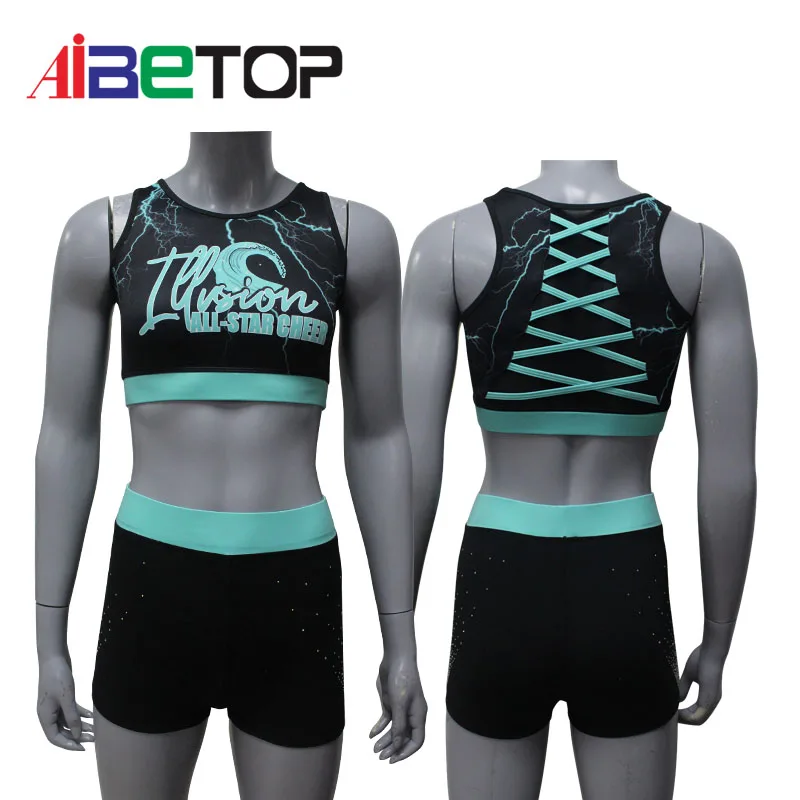 Custom Girls Cheer Practice Wear Dance Apparel Cheer Outfits Sports Bras  and Shorts Skirts