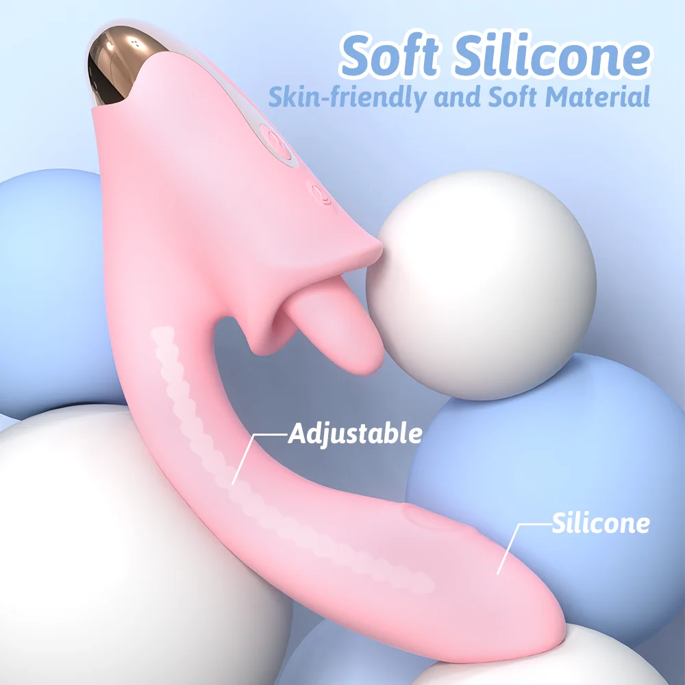 S-hande ali Baba 2 in 1 Metal Trim Adjustable Bend  Panting Clitoris Licking G Spot Vibrator Double-layer Medical Silicone