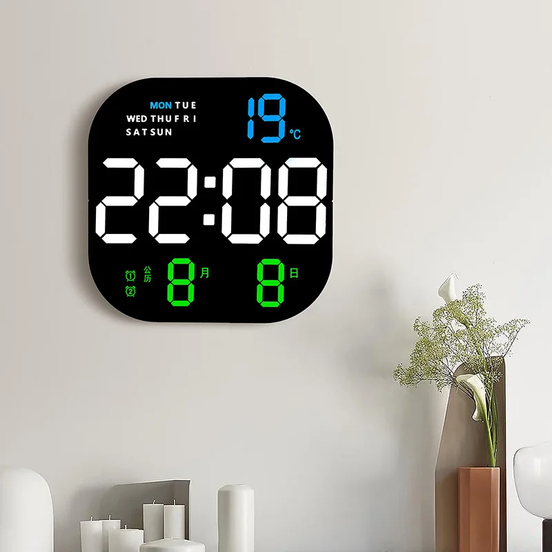 Multifunctional Large Screen Square Led Wall Clock Remote Control Digital Alarm Clock Display Calendar Temperature Table Clock