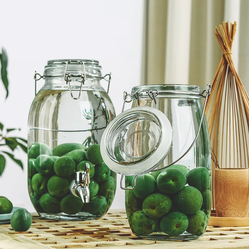 Large Handle 1500ml-5000ml Sealed Glass Jar for Food Storage Cream Honey Hermetic with Clip Lid for Self-Brewing Wine Bottle