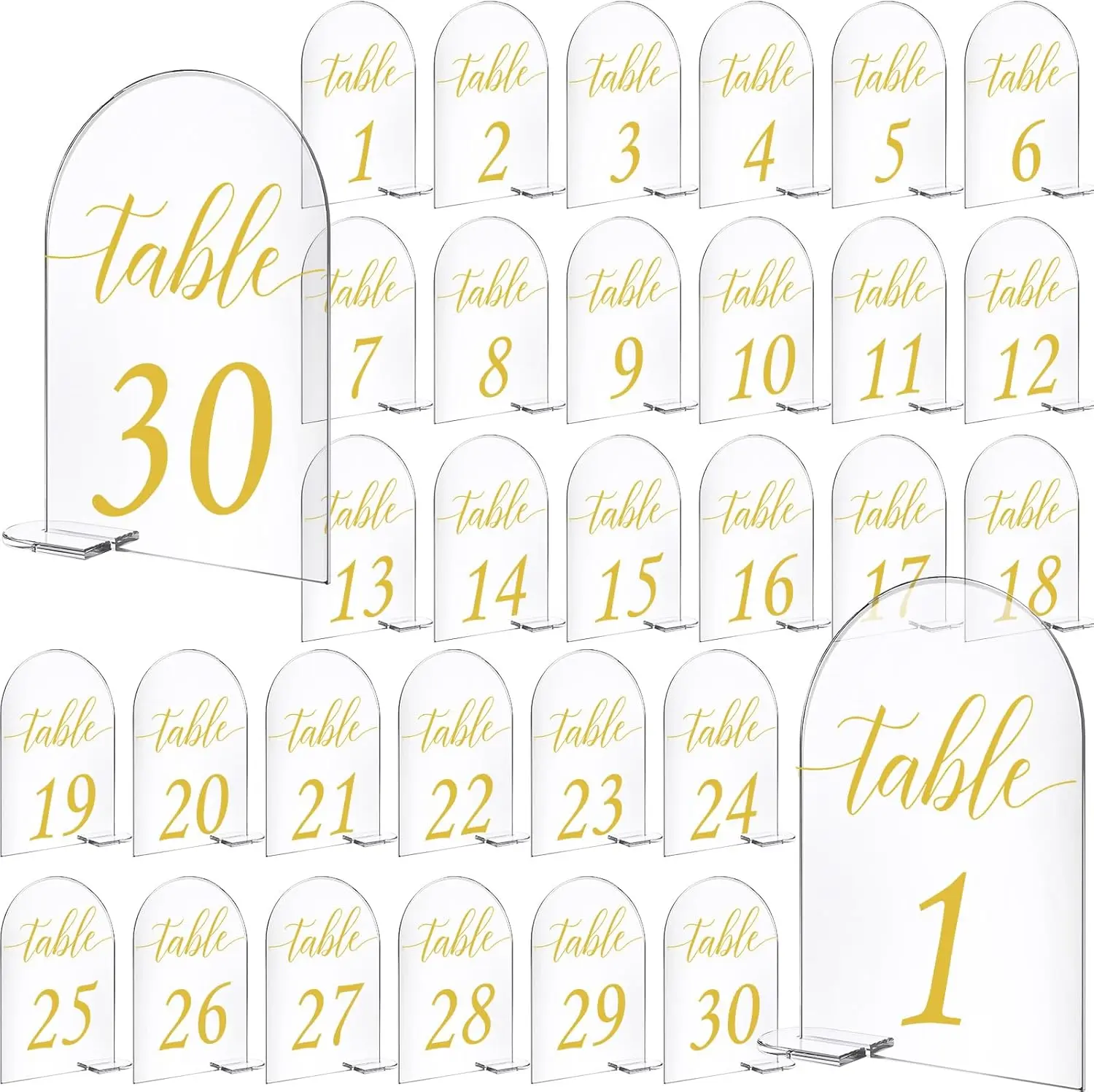 16set 1-30 6" Table Numbers Clear Acrylic Table Number Holder With Display Stand Table Number Signs for Wedding Party Reception