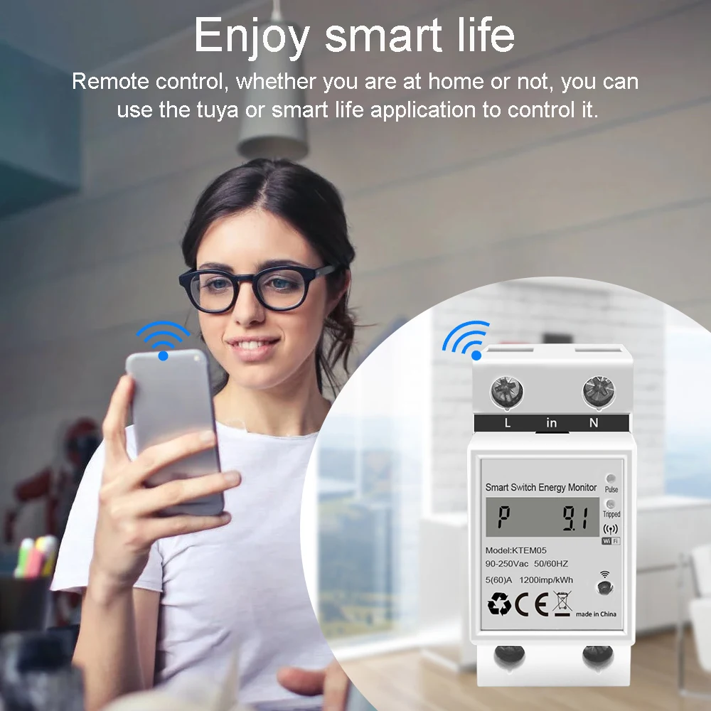 Tuya Smart Wifi Power Meter Single Phase Digital KWH Meter/Watt Meter/Smart Wifi Prepaid Electric Energy Meter