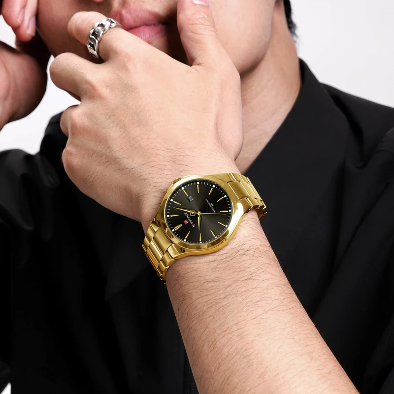 ゴールドオブシディアン Luxury Gold Plated NAVIFORCE 9214 Stainless Steel Quartz Watch for