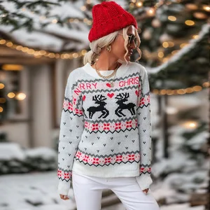 2025 New Women's Clothing European and American Women's Knitted Long-Sleeved Round-Neck Pullover Christmas Women's Sweater