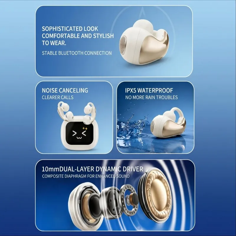 Seamless Communication Ai Translator Headphones 164+ Languages App Control Ear Clip Wireless Earbuds for World Travel