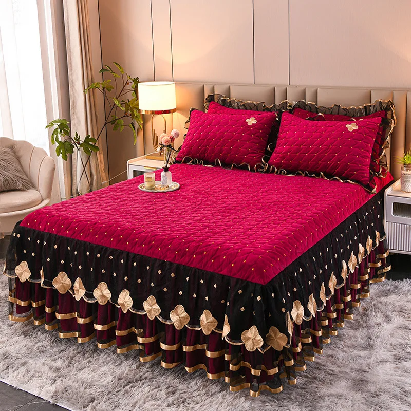 European Winter Ruffled Bed Skirts Bedding Set Double Bedspread Home