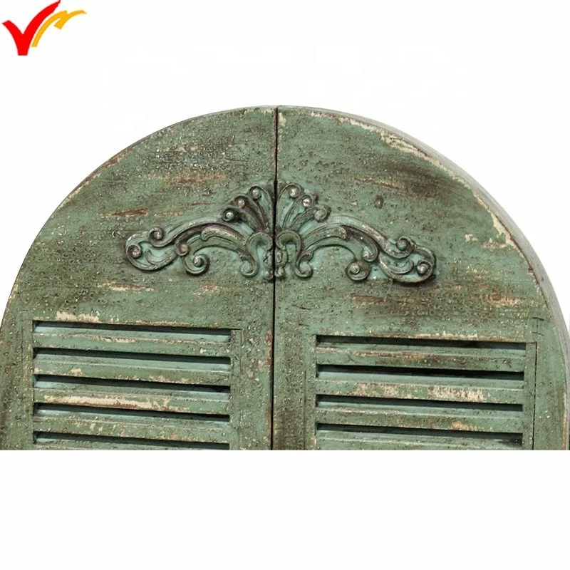 Olive Green Decorative Shutter Window Framed Antique Paint Mirror