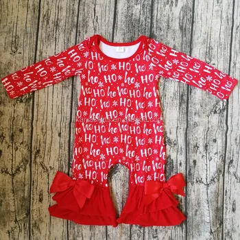 Merry Christmas Baby Clothing Girls Boutique Clothes Long Sleeve Red Christmas Rompers Girls Infant Rompers with Bows