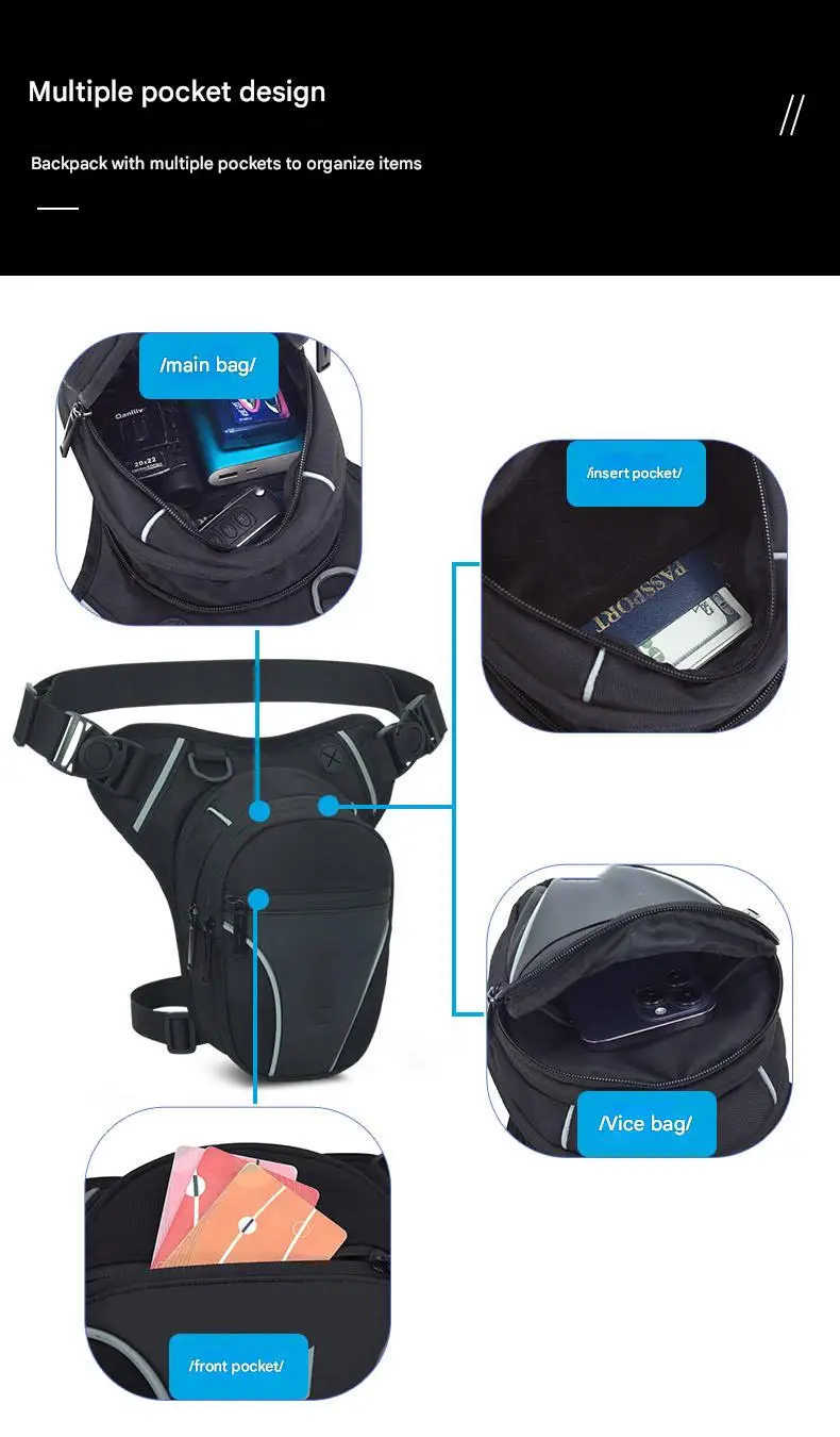Multi-Function Outdoor Sports Chest Bag for Water-Repellent Motorcycle Luggage Saddlebags Leg Bag Mobile Phone Storage for