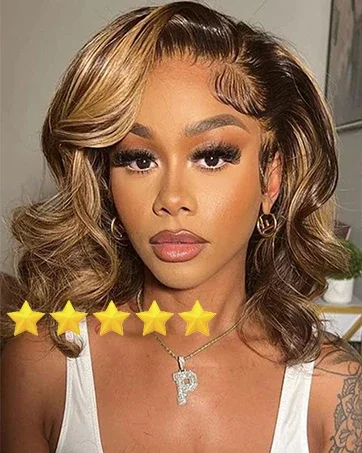 Highlight Human Hair Bob Wig 13x4 Lace Front Deep Wave Curly Wigs_voghion.com