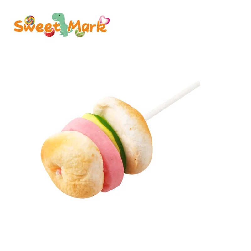 Burger Shape Soft Marshmallows Lollipop Cute Sweet Cotton Candy Stick