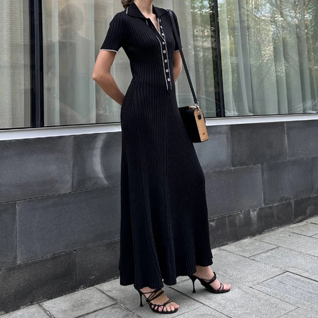 GX1390 Boutique Sexy Bodycon Long Knitted Dresses Summer Clothing Women  Tight Casual Elegant Short Sleeve Knit Maxi Dress
