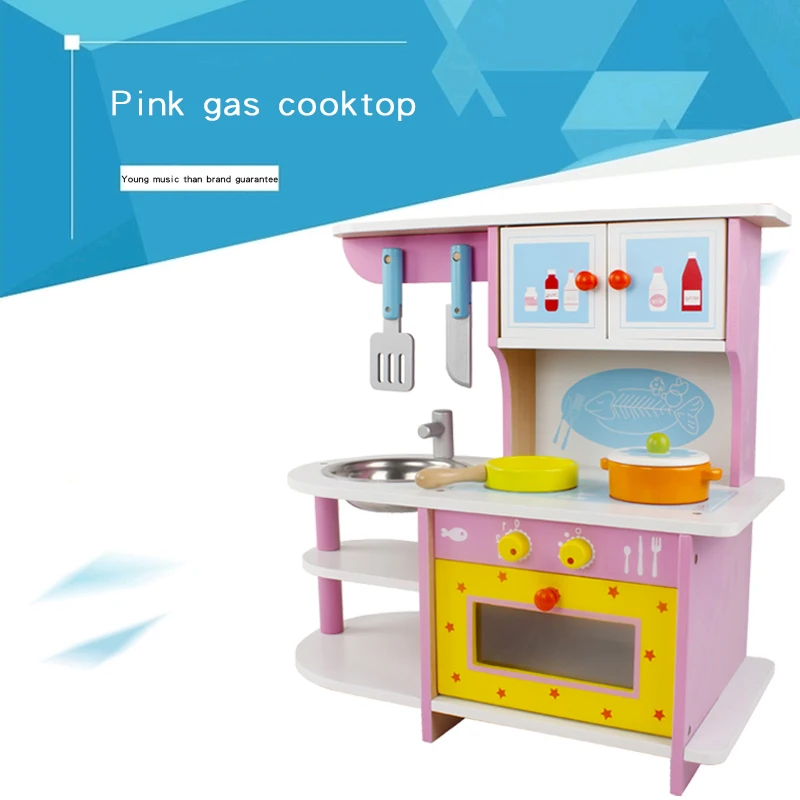 Монтессори Дошкольная большая Деревянная Детская обучающая игрушка розовая газовая варочная плита кухонная для приготовления пищи имитационная коробка
