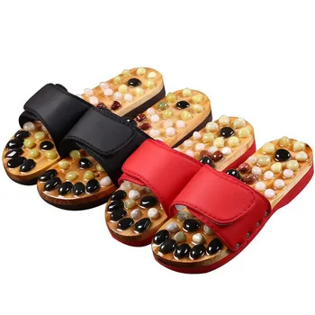 Acupressure Foot Massage Slipper with Natural Stone, Therapeutic Reflexology Sandals Foot Acupoint Massage Shiatsu Arch Pain