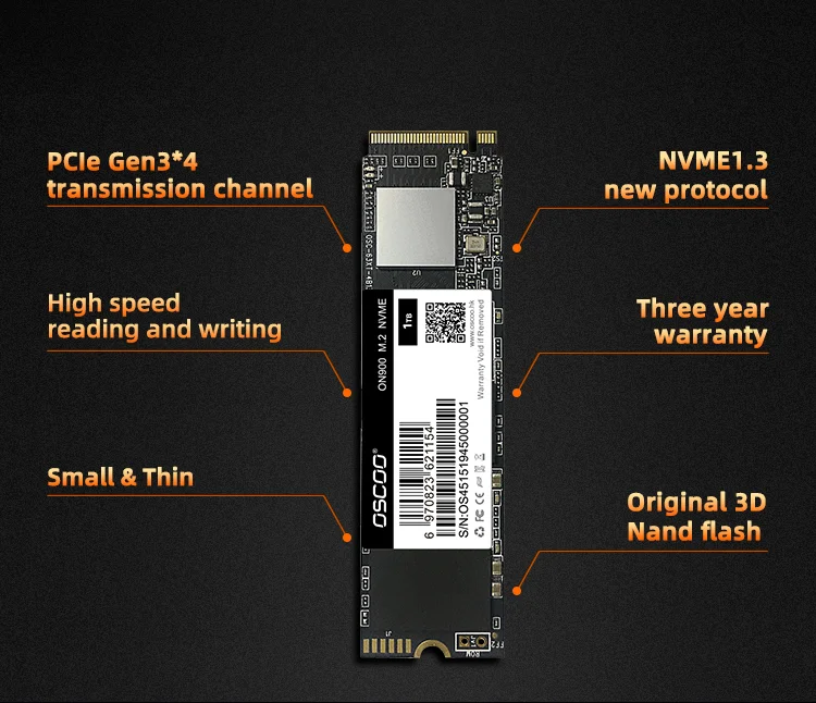 OSCOO SSD Hard Drives 512GB M2 2280 NVME PCIE3.0 SSD 1TB 128GB 256GB Computer Accessories for Laptop Desktop