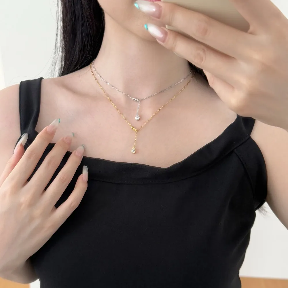KAKODIY Women's Silver Necklace Fashion Hypoallergenic Teardrop Cubic Zirconia Aesthetic Simple Water Drop Pendant Necklace detail 3