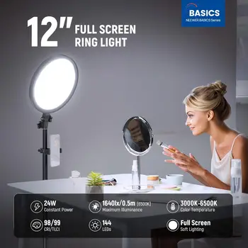 NEEWER Basics 12" 24W Large Ring Light with 68" Stand/Phone Holder/Remote for iPhone Video Recording Selfie Streaming Makeup detail image