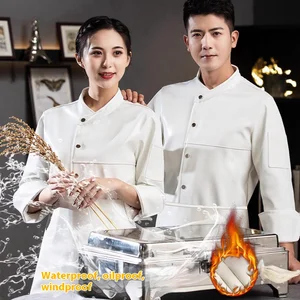 Men's Soft PU Leather Fleece-Lined Kitchen Work Aprons Thickened Oil-Proof Long Sleeves for Catering Hotels Hot Pot Restaurants