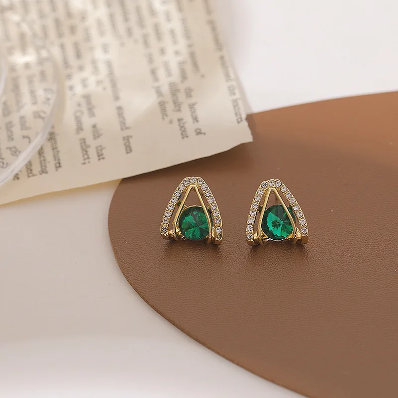 LY6055 Wholesale Korean Style Geometric Triangle Emerald Earrings for Women Earrings Fashion Jewelry for Women