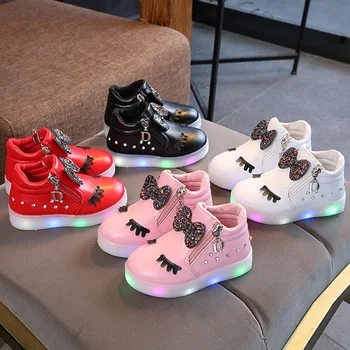 Wholesale kids cheap led new light up sneakers boots shoes with bow