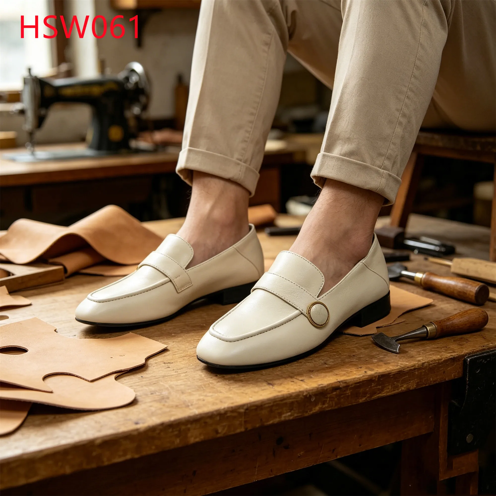 XYM,Versatile Occasion Handmade Hua Singh White Loafer Shoes Beach Lounging Full Grain Leather Pull-on Lady Boat Shoes HSW061
