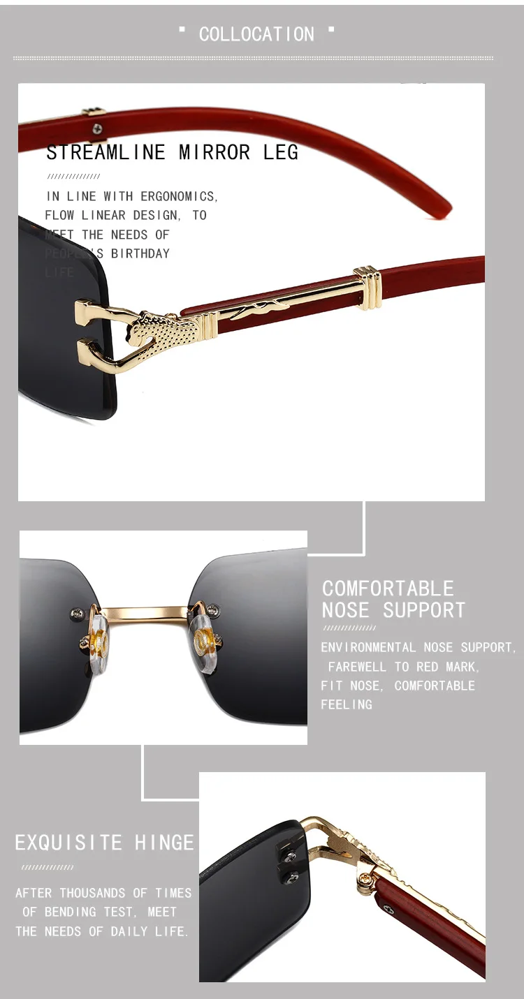Fashion Rimless Sunglasses Men Designer Square Sunglasses Luxury Brand