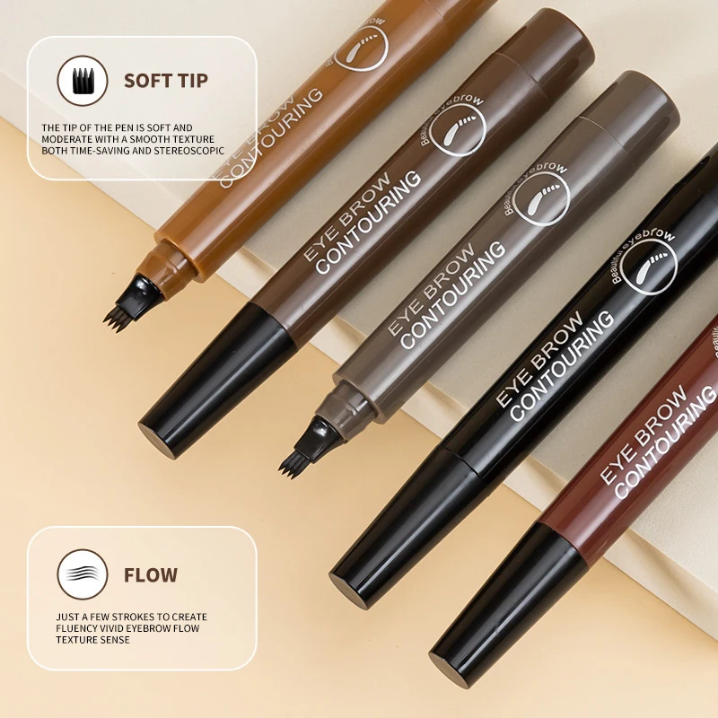4 Colors 3D Microblading Waterproof Fork Tip Eyebrow Pencil Long Lasting Professional Fine Sketch Liquid Eye Brow Pen