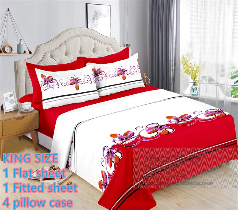 Ready to Ship 6 Pieces Bed Sheet Set king Size Cotton Flat Fitted Sheet with Pillowcases Cheap Price Floral Printed  Bedding Set