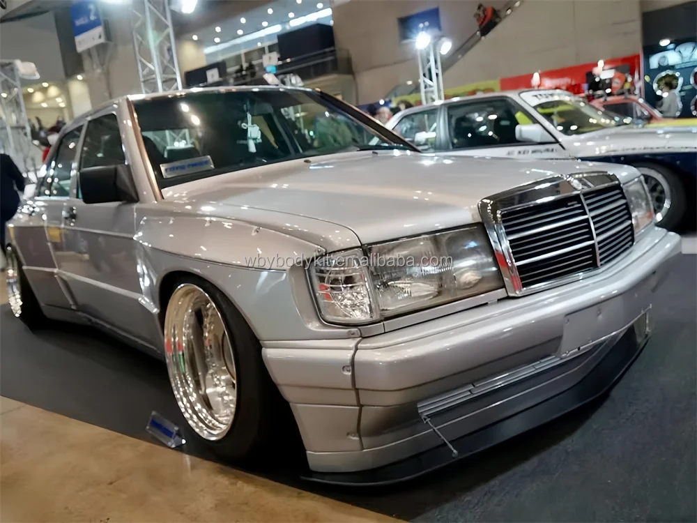 For Mercedes-Benz C-Class W201 190E Body Kit Wide Body Fenders Front Diffuser Side Skirts Trunk Spoiler Bumper Rocket