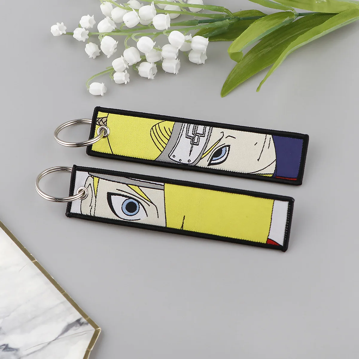 27 Designs Anime Jiraiya Keychain Embroidery Cartoon Fabric Keychain Jet Tags Backpack Decor