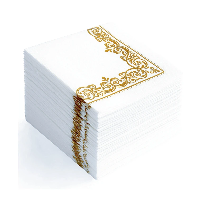 Белые с золотом Цветочные бумажные Коктейльные салфетки Airlaid для свадебного