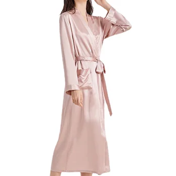 Wholesale Custom 100% Silk Night Dress Robe Set  Solid Luxury Long Silk Women Robes homewear